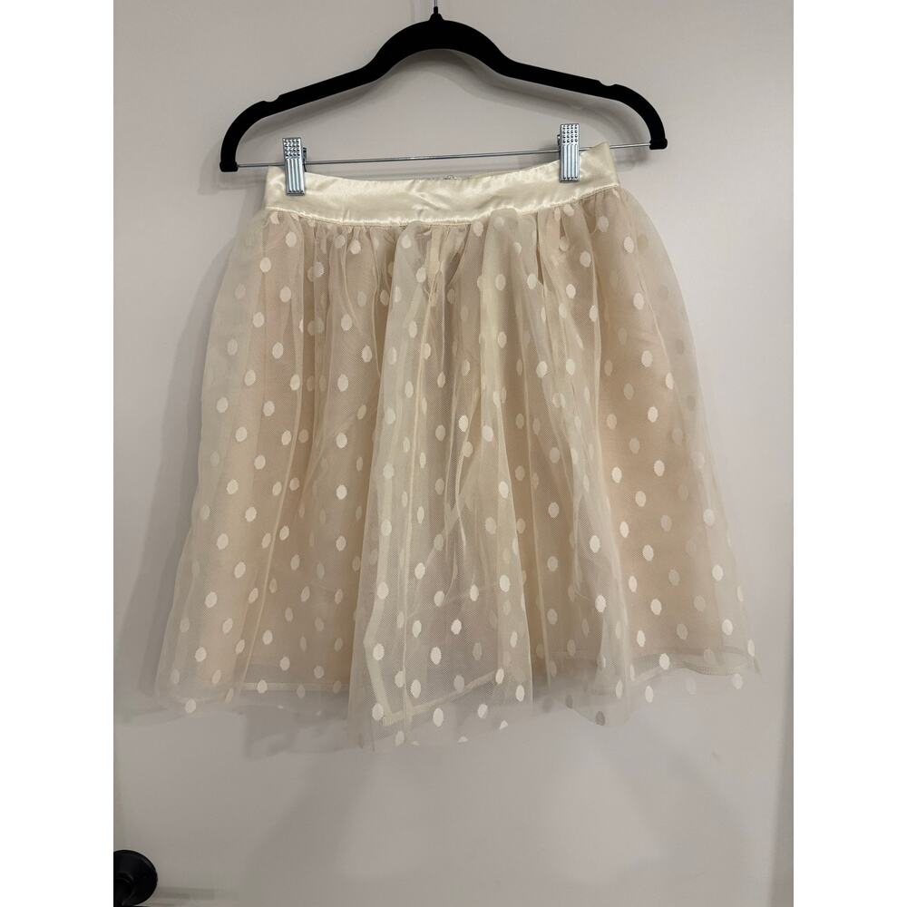 Tulip B Ivory Polka Dot Tulle Skirt Small Layered Mesh Satin Waist NEW - Picture 2 of 12